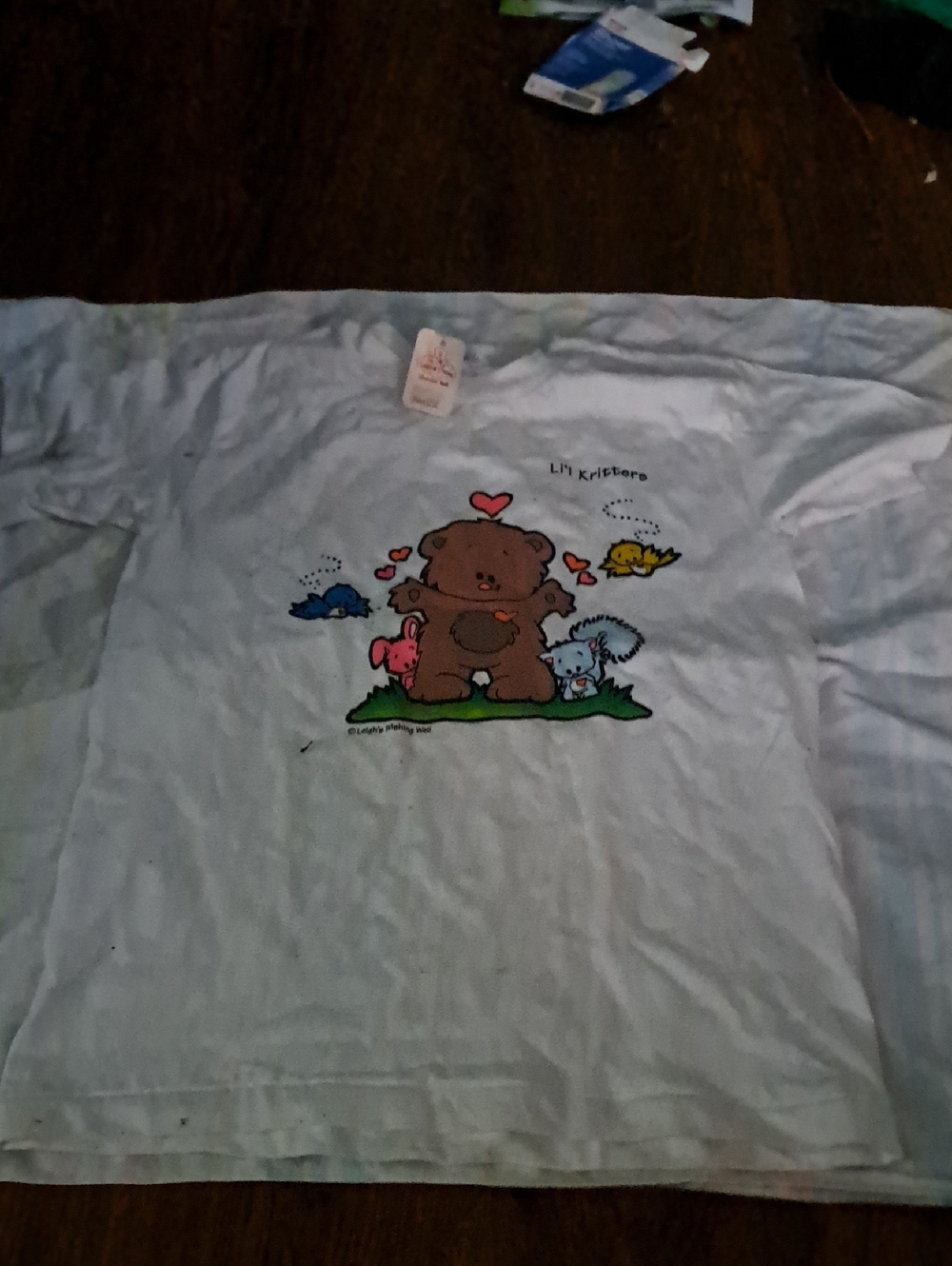 Hanes White Short Sleeve Tee with Brown Bear and Colorful Animal Friends